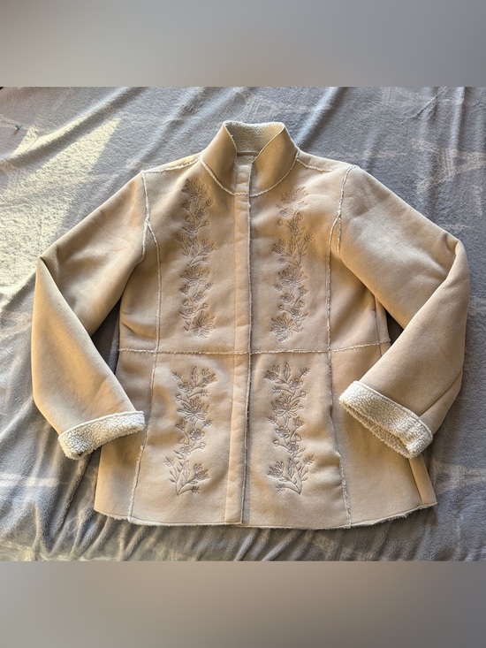 Izod Jackets & Blazers - Izod Cream Embroidered Shearling-Trim Jacket